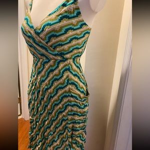 Fossil Dress. Green. Zig-zag stripes.